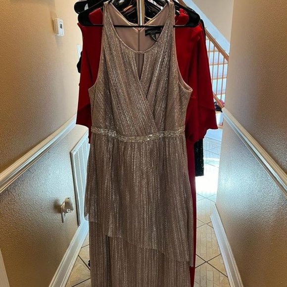 Peach Pink Silver Formal Dress Gown - Picture 1 of 3